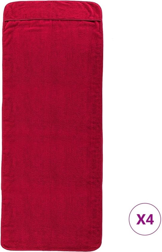 vidaXL Serviettes de plage - Bordeaux - 60 x 135 cm - Doux - Antidérapantes - Légères - Set de 4 - Serviette de plage