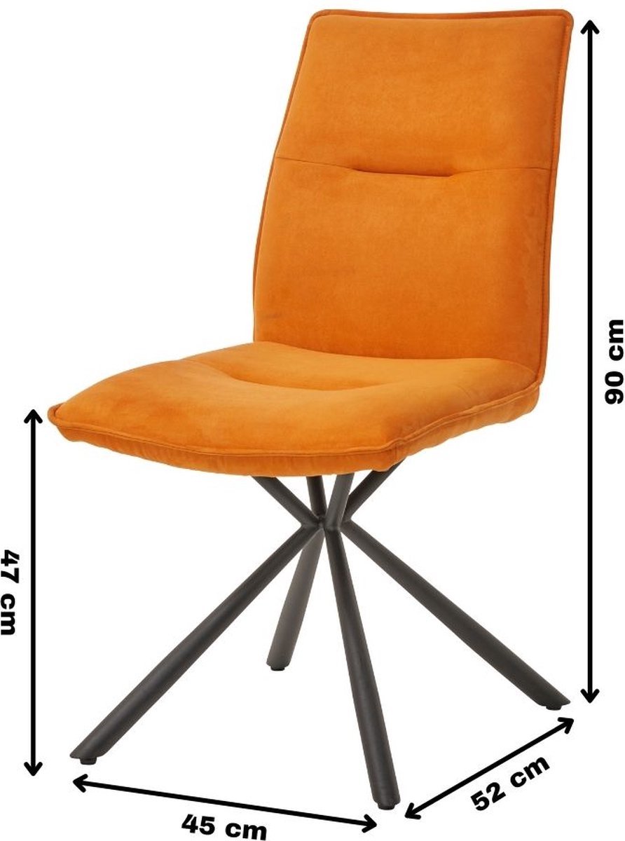 WAYS. – Stoffen eetkamerstoelen – Oranje – Modern design - Stevige metalen vierpoot – 6 stuks