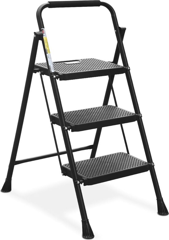 DRABEST Pro Houten opstapladder 5-traps – lichtgewicht opvouwbare ladder voor thuis – geïmpregneerd grenenhout, zinkversterkingen – capaciteit 150 kg – 53 x 158 x 13 cm
