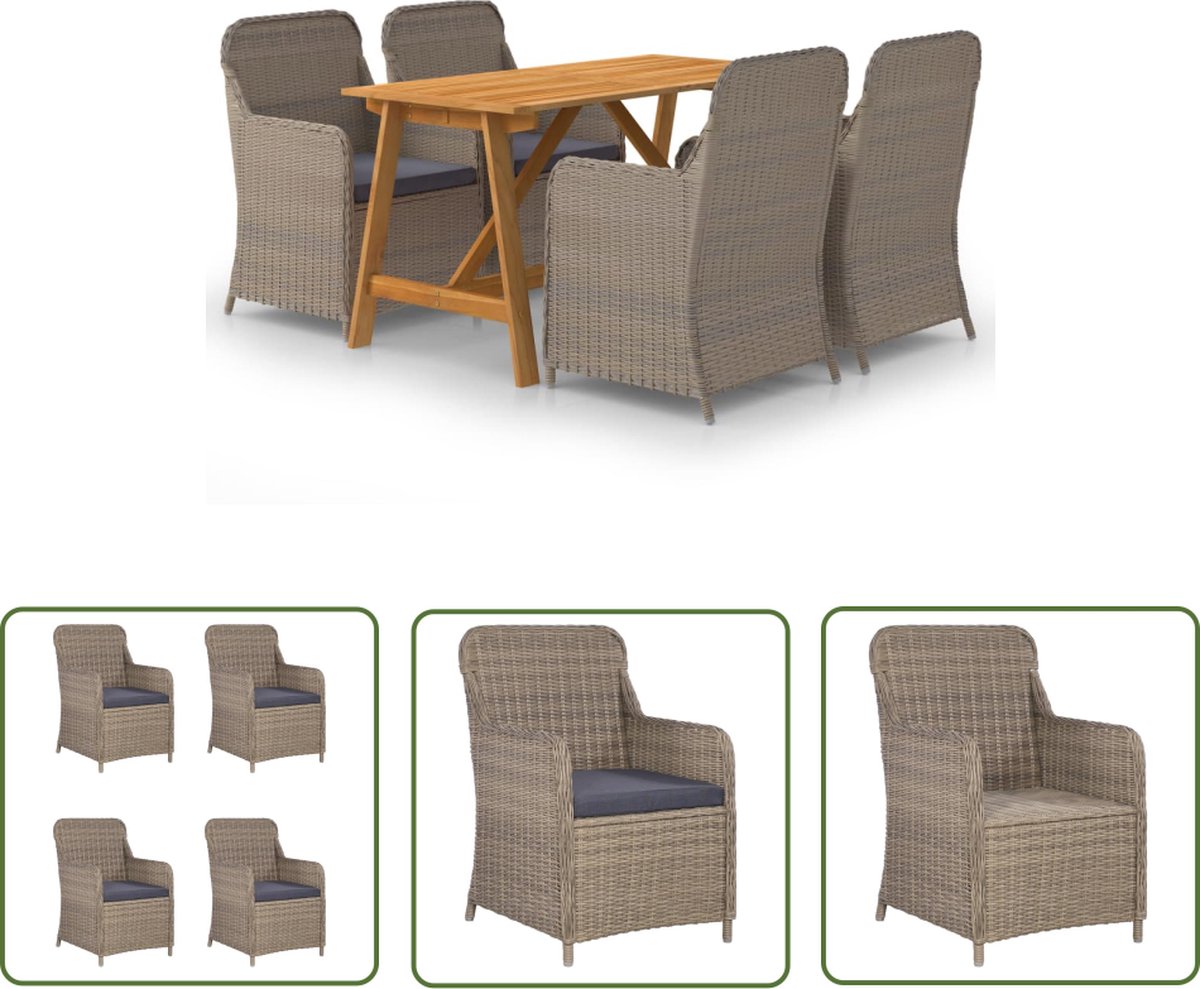 The Living Store 5-delige Tuinset bruin - Tuinbank - Acacia Hout - Eetkamerstoel - Buitendining - Terras Meubilair