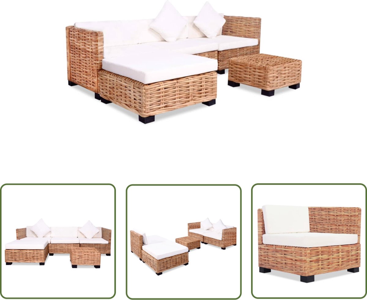 14-delige loungeset van natuurlijk rattan voor tuin, hoekbank en buitenmeubilair.