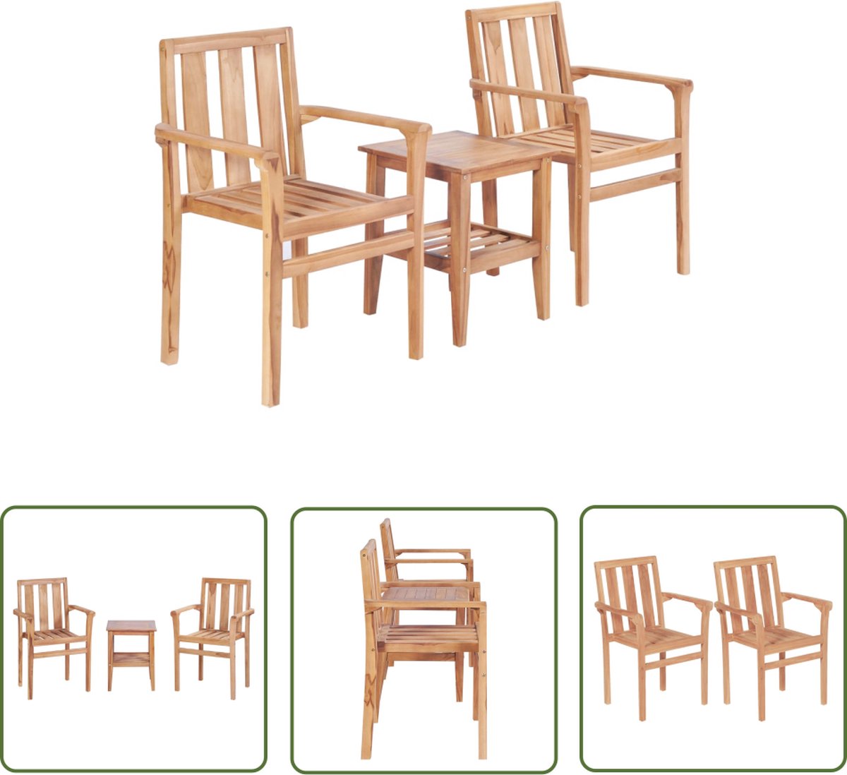 The Living Store 3-delige Bistroset massief teakhout - Tuinstoel - Teak Meubels - Bistroset - Buitentijd - Tuintafel