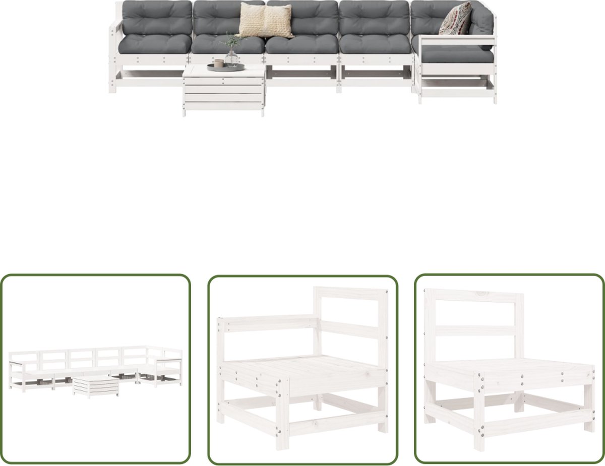 Witte massief grenenhouten loungeset voor tuin of balkon - The Living Store