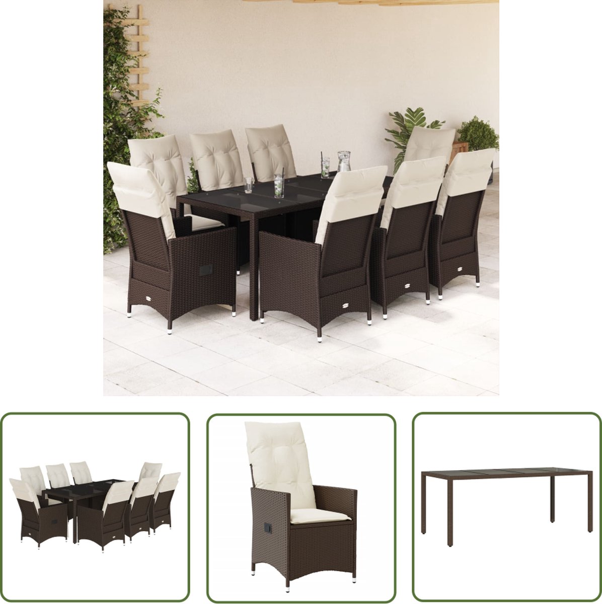 The Living Store 9-delige Tuinset met kussens poly rattan bruin - Tuinset - Lounge Set - Buitendecoratie - Patio Furniture - Garden Chairs The Living Store 9-delige Tuinset met kussens poly rattan bruin - Tuinset - Lounge Set - Buitendecoratie - Patio Furniture - Garden Chairs - Afbeelding 1