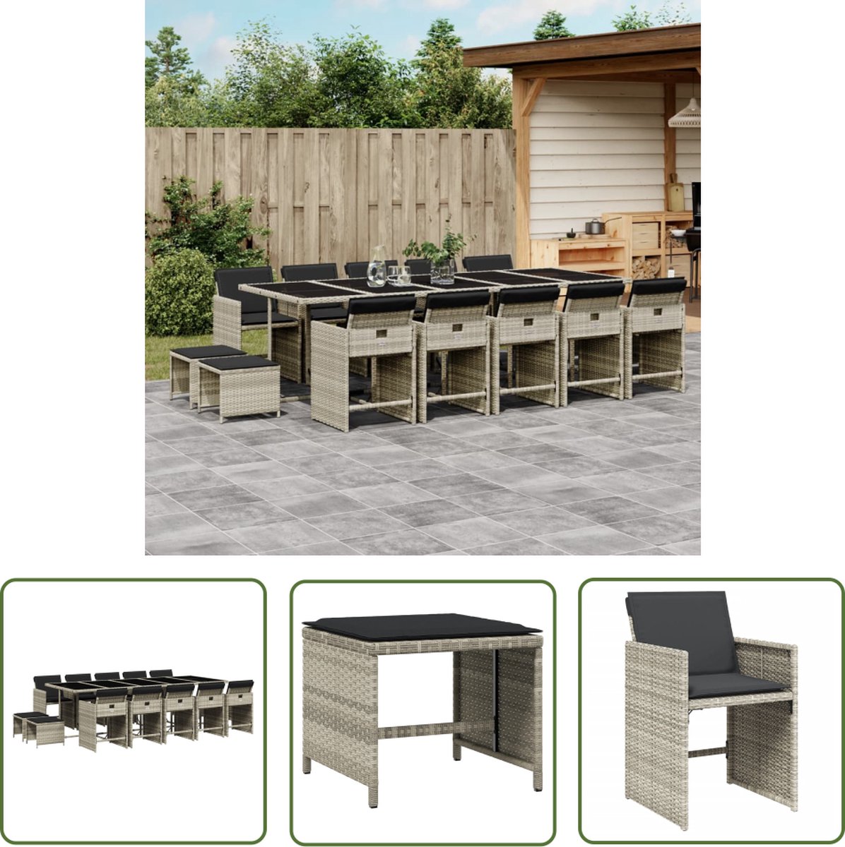 Poly rattan lichtgrijze tuinset met kussens - The Living Store.