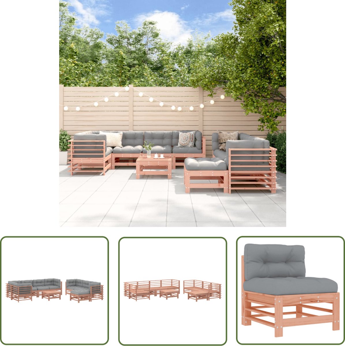 The Living Store 10-delige Loungeset met kussens massief douglashout - Loungeset - Tuinset - Hout Lounge - Loungebank - Garden Furniture