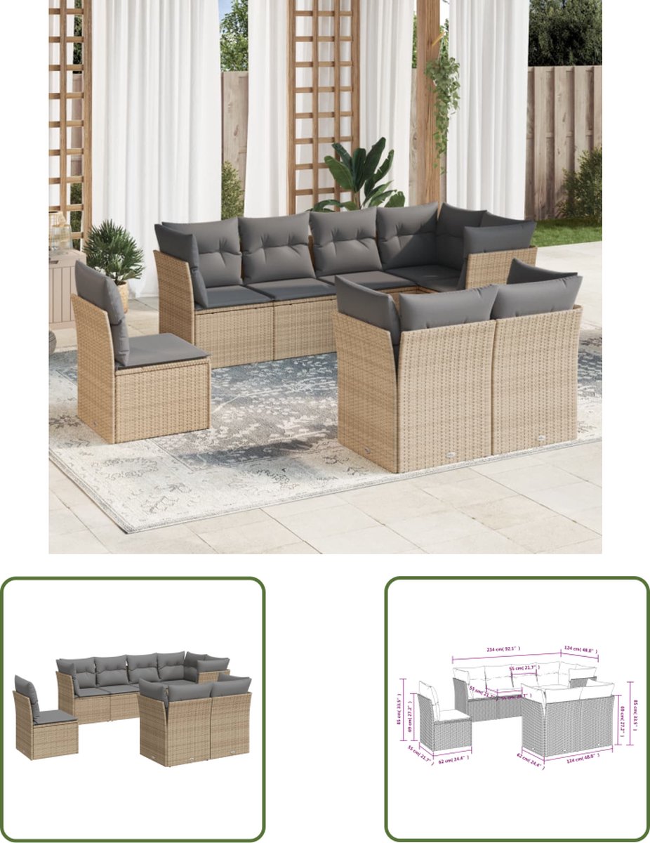 Loungeset met beige poly rattan kussens - Buitendecoratie - Tuinmeubels