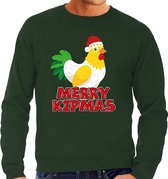 Bellatio Decorations Foute Kersttrui voor heren - Merry Kipmas - groen - hilarisch - kip met kerstmuts XL