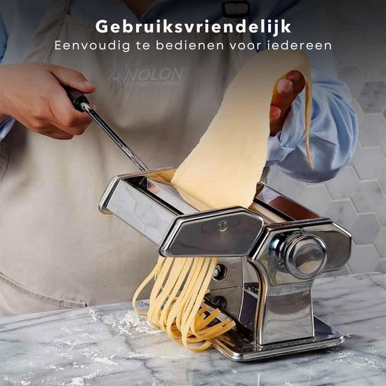Cheqo® Pastamachine Rvs - Pastamaker - Pasta Machine - Maker - Pastamachines - Verstelbare Spaghetti Maker - Zelfgemaakte Pasta - 21.5x21.5x15 cm - Met Tafelgreep van Cheqo — afbeelding 2