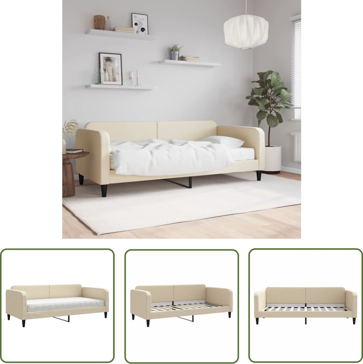 The Living Store Slaapbank 2-in-1 - 223 x 100 x 75 cm - Crème stof