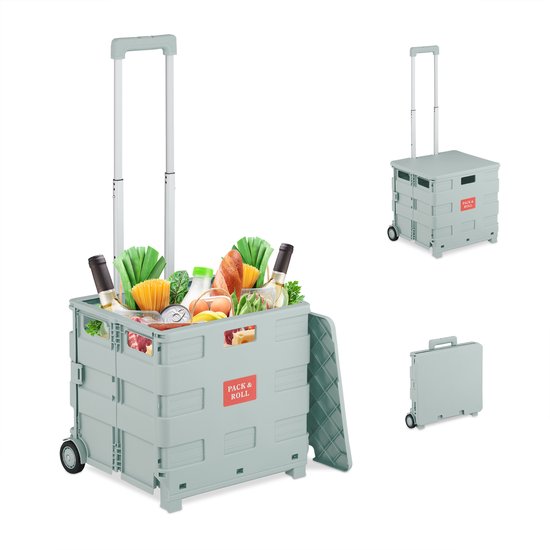 Relaxdays Shopping Trolley, Foldable, Up to 35 kg, Adjustable with Handle, Wheels, HBD: Approx. 100 x 42 x 37 cm, Black