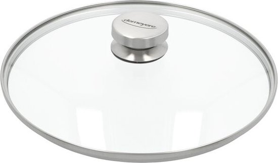 Glazen deksel met metalen rand en handvat van Demeyere.