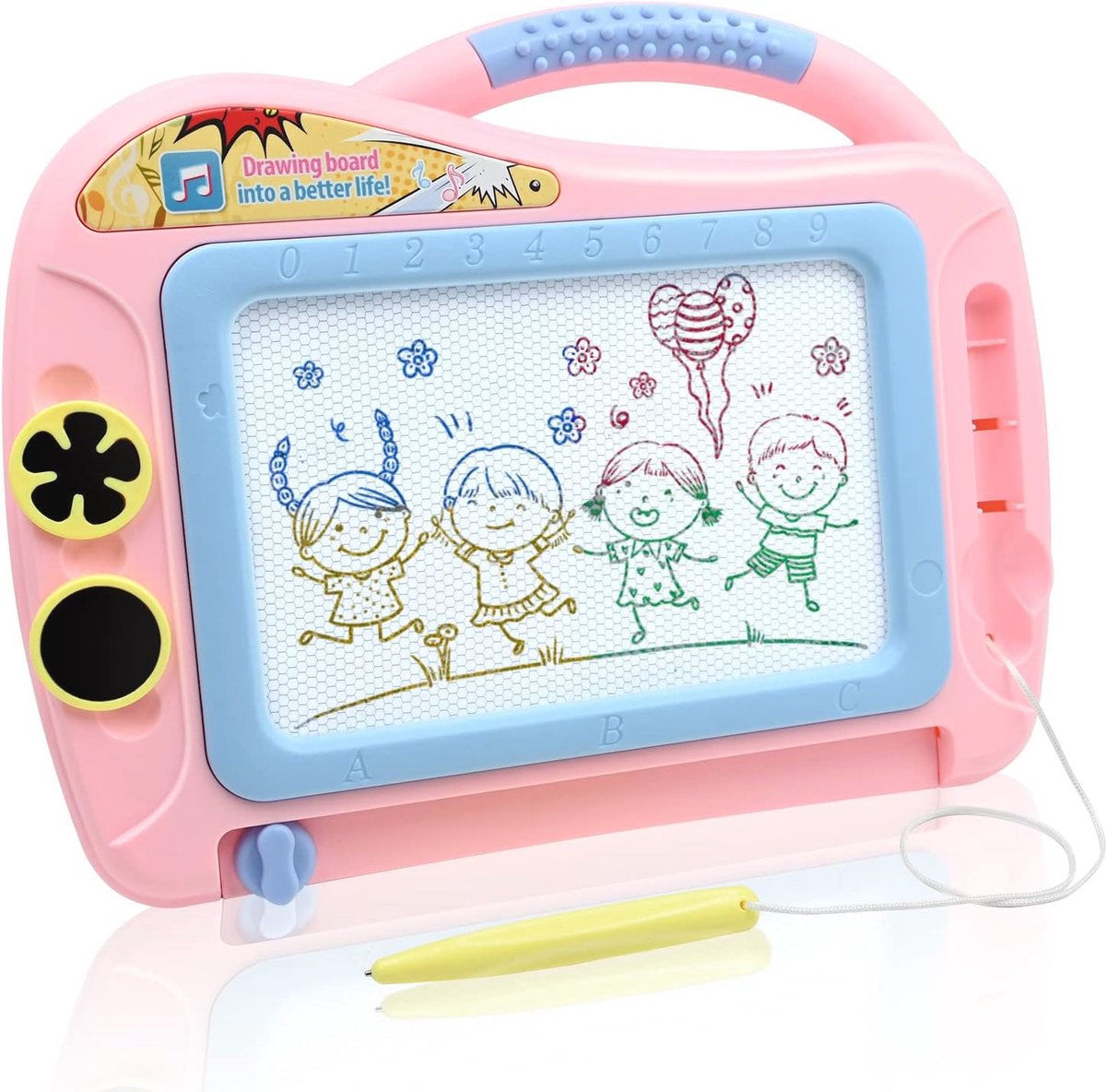 Magnetisch Tekenbord voor Kinderen - Educatief Speelgoed voor Leeftijd 2-7 - Creatief Doodle Schoolbord met Stempels - Roze