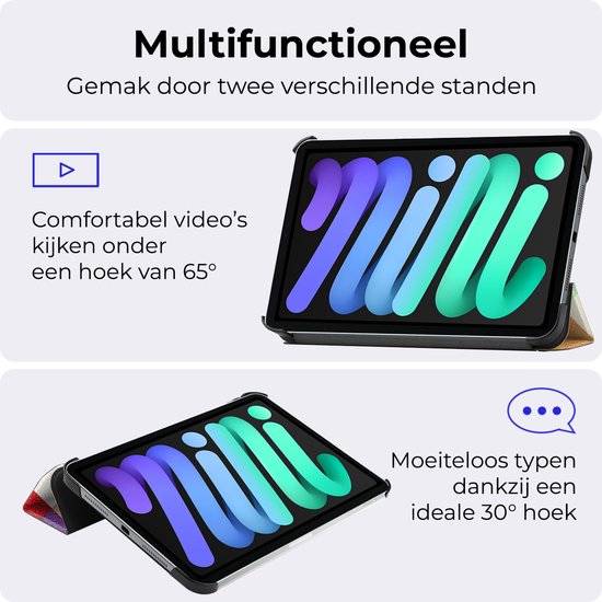 Étui adapté pour iPad Mini 7 Case Book Case Case à trois volets avec protecteur d'écran - Étui adapté pour iPad Mini 2024 Case Bookcase - Blocs