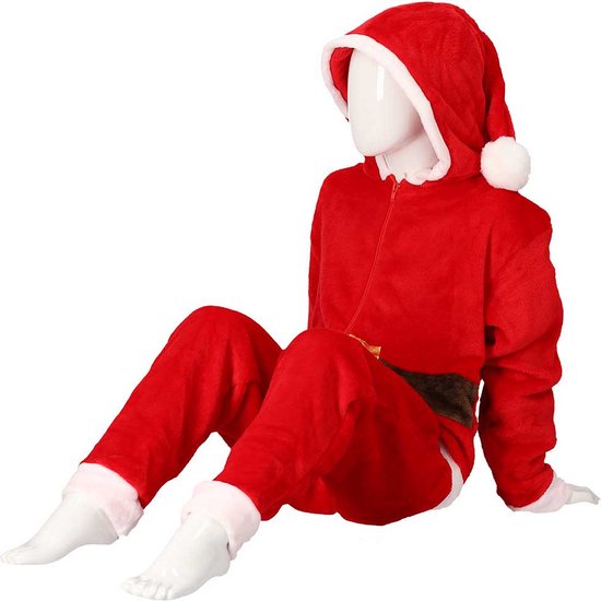 Kerst onesie - Kids - Rood - Maat 128/140 - kerstpyjama - kerstpyjama kinderen - onesie kerst - kerst pyama
