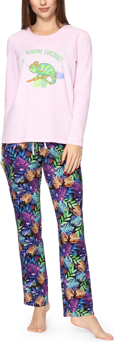 Merry Style Dames Pyjama - Lange mouwen - Lange broek - Katoen - MS-MS10-169-PJ - Roze Gemêleerd Kleurig/Bladeren