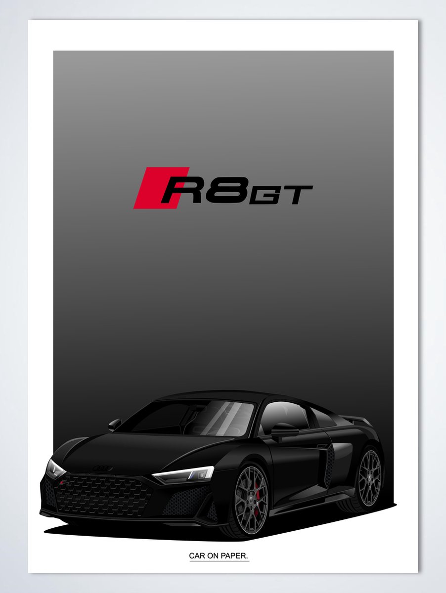 Poster Audi R8 GT Zwart 70 x 50 cm (B2) - Autoposter - Poster Kinderkamer - Auto Wanddecoratie