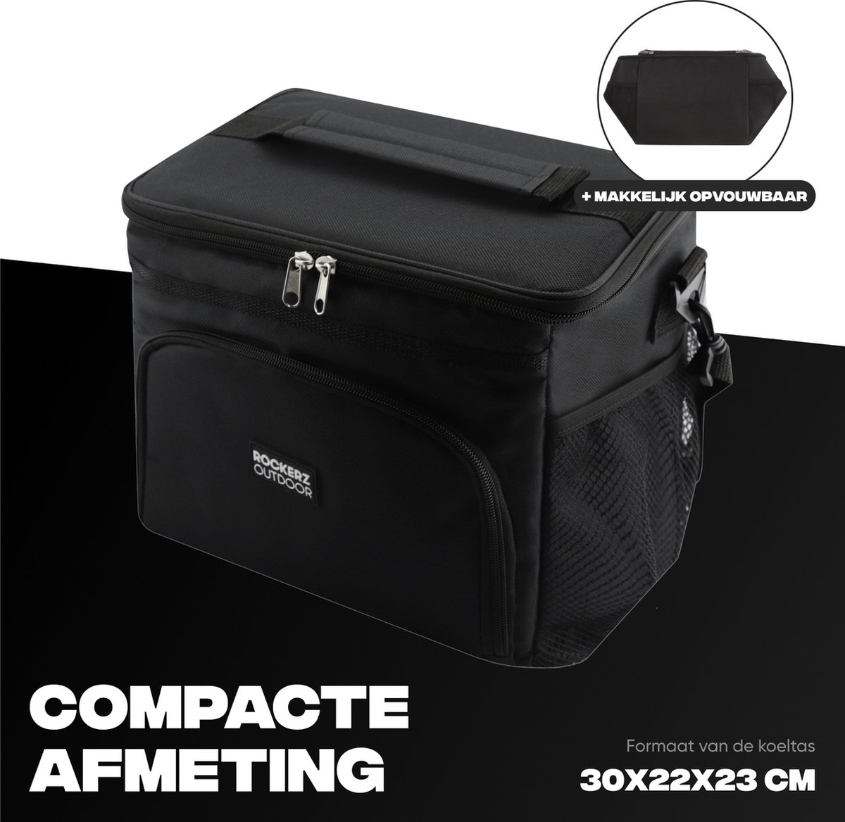 Rockerz Koeltas - 4 laags geïsoleerde - Incl. 2 koelelementen - 15 liter - Lunchtas - Picknicktas - Capaciteit voor 24x 33 cl blikken of 12x 33 cl flesjes - Slijtvast en duurzaam materiaal - Waterdicht en vuilafstotend - kleur: Zwart — cadeau in Sport & Outdoor - foto 4
