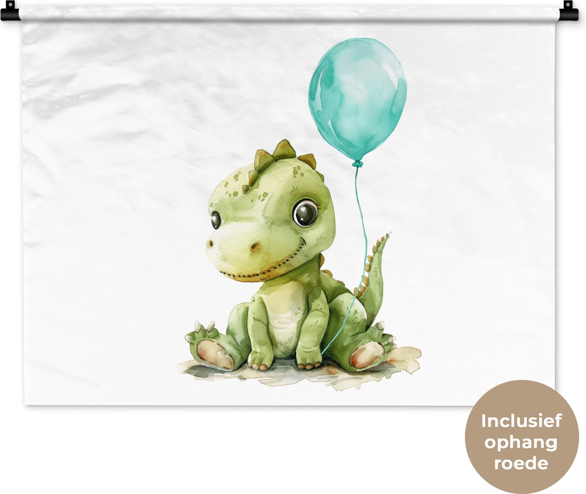 Wandkleed 90x67.5 cm - Wanddoek Draak - Baby dier - Blauwe ballon - Wandtapijt - Wandkleden