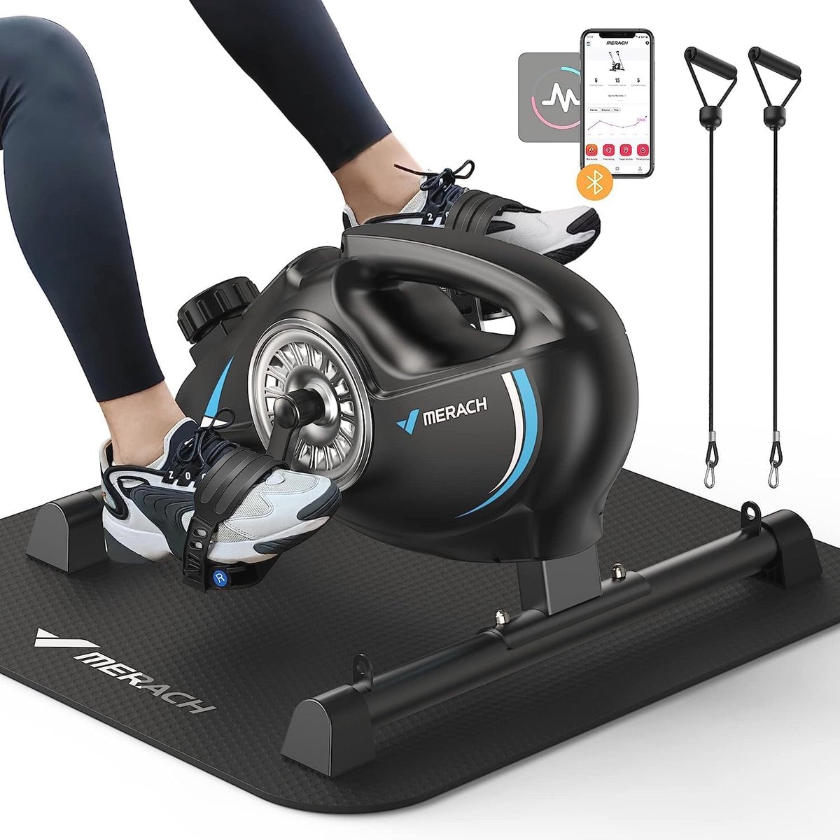 Pedaaltrainer voor thuis en op kantoor - Ruimtebesparende mini-fietstrainer met weerstandsbanden en antislipmat