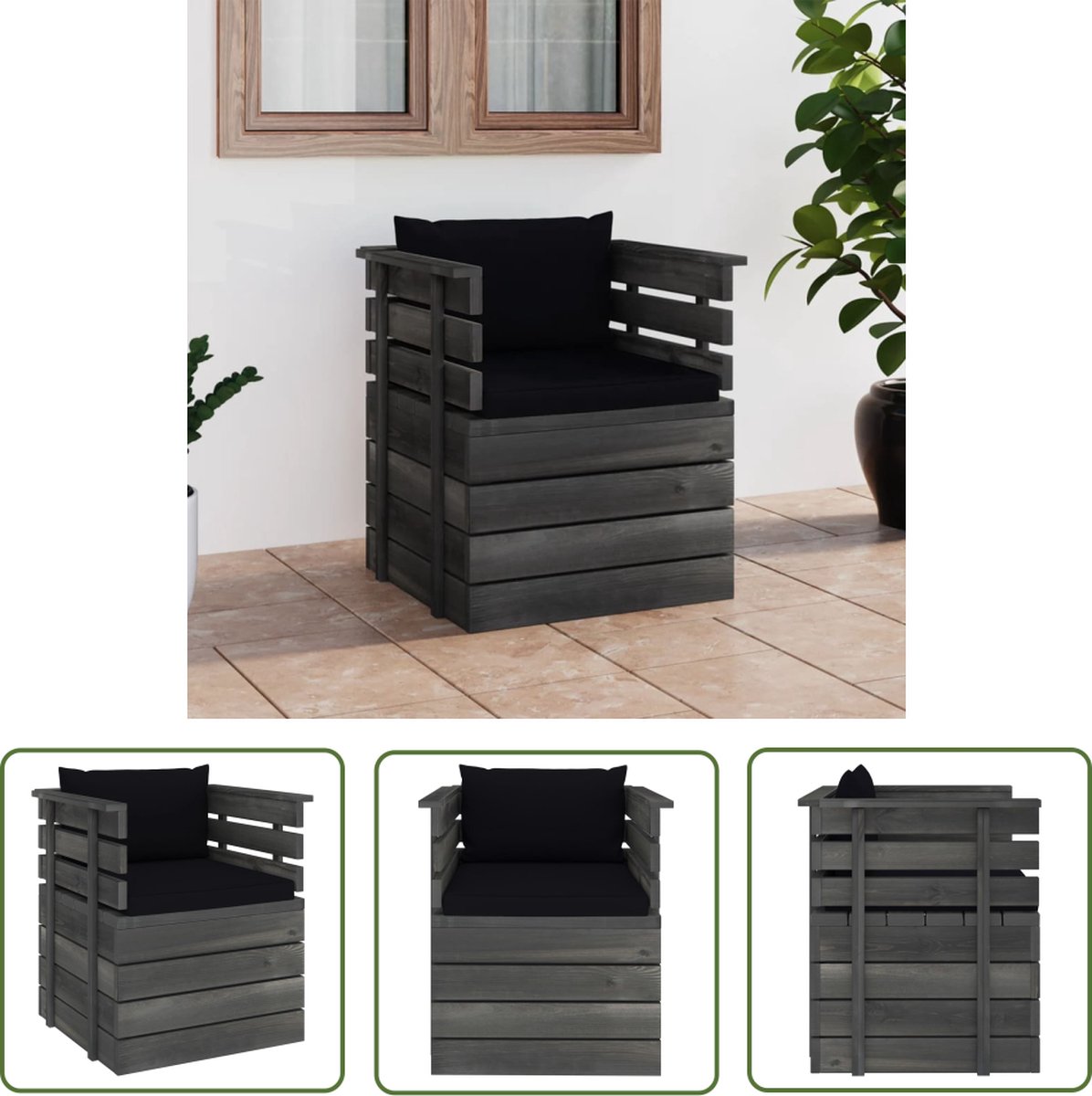 vidaXL Lounge Stoel - Tuinfauteuil - Tuinfauteuil met kussens pallet grenenhout - Pallet Fauteuil - Buitendrank - Teak Tafel