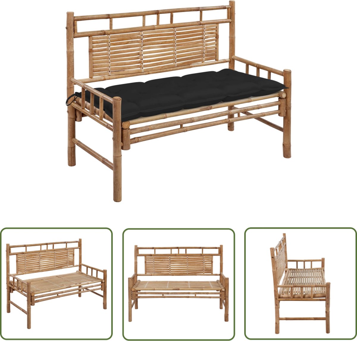 vidaXL Bamboebank - Tuinbank - Tuinbank met kussen 120 cm bamboe - Buitendrank - Lounge Stoel - Tuinset