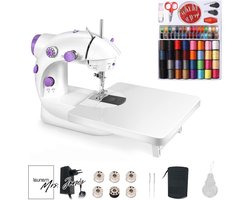 Mrs. Jones Elektronische naaimachine mini-naaimachine draagbare mini-naaimachine met 99 stuks naai-accessoires en verlengtafel voor kleding gordijnen kunsthandwerk - paars .