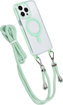 Hoes Geschikt voor: iPhone 13 Pro Hoesje voor om de nek - Magnetisch Magsafe Hoesje Met Koord - Hoes Met Koord - Hoes Cover Met Koord - Groen