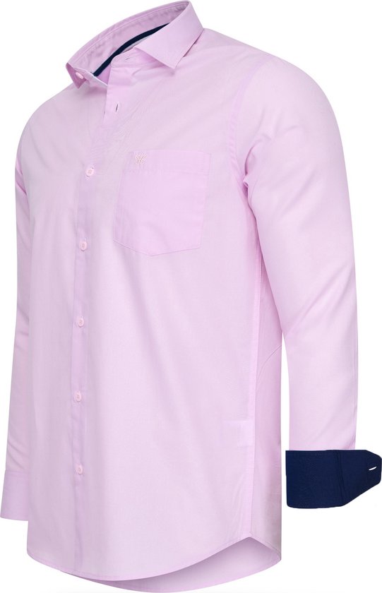 Cappuccino Italia - Heren Overhemden Stretch Overhemd Milano - Roze - Maat XXL