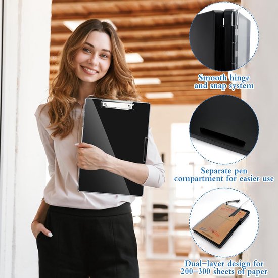 Goodivery ® Tableau d'écriture de rangement en plastique A4 avec couvercle et option de suspension