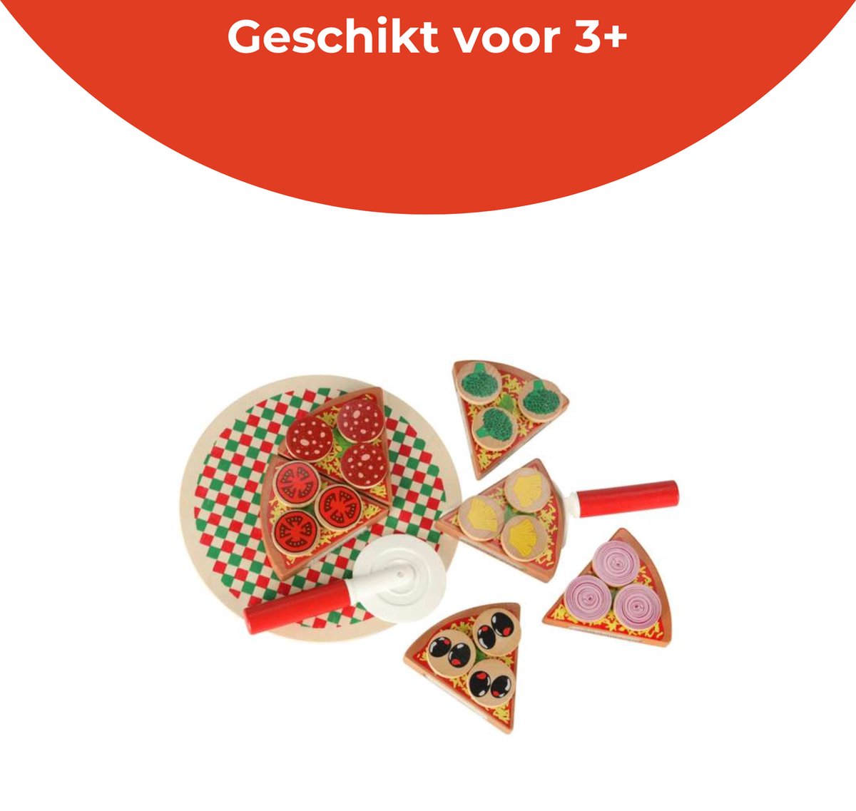 Teedz - Kinder pizza - Houtenpizza - 27 stukken - Educatief - Cadeau - Speelset — afbeelding 6