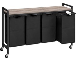 Wasmand - vuile wasmand - opslag met 4 vakken - 4 x 39,8 l - plank - 4 afneembare zakken van Oxford-stof - metalen frame EBG04XY01