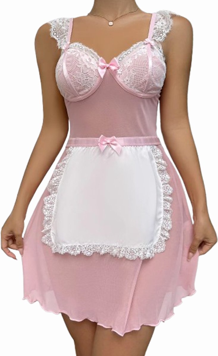 Goedkoopste Erotische pyjama dienstmeisje - Rollenspel nachtkleding - Cosplay - Licht doorschijnend - Polyester