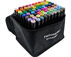 foto van Timmers trading Twinmarkers - 80 stuks - Professionele alcohol markers - Dubbelzijdige dual tip markers - alcohol stiften - markeerstiften