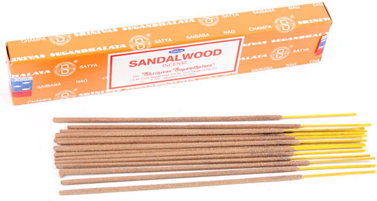 Satya Nag Champa wierrook stokjes Sandelhout geur - 12x - Lichaam in balans - Meditatie - staafjes van 22 cm - 30 minuten Multi
