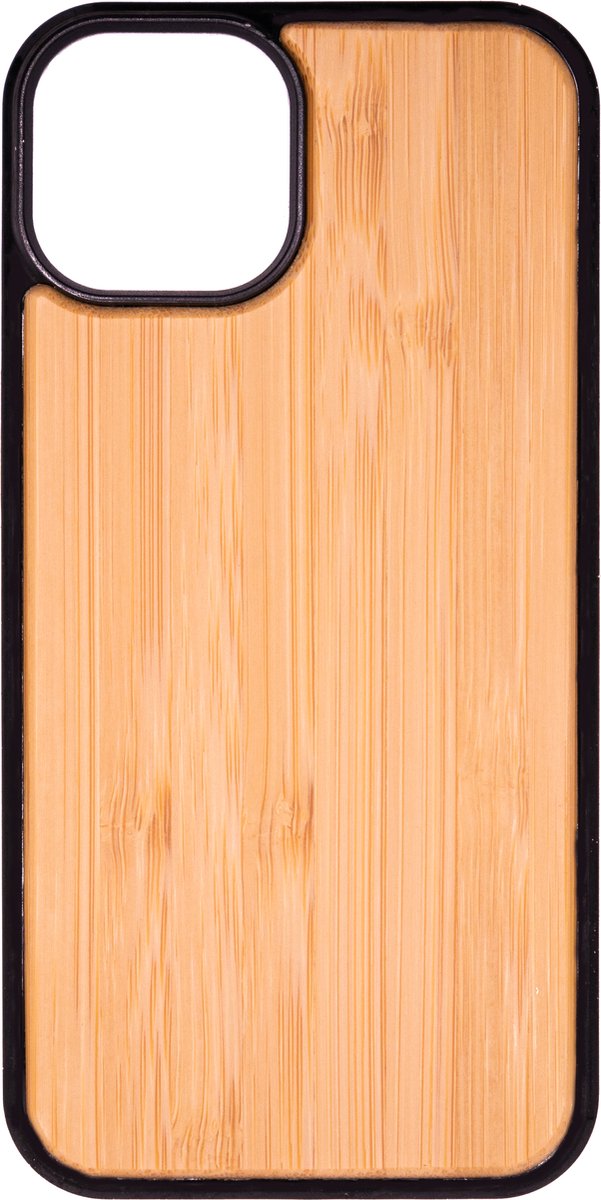 Houten Telefoonhoes Geschikt Voor Iphone 15 - Houten Telefoonhoes - Houten Case - Bamboo Hout - Zwart - Beschermende Bumper