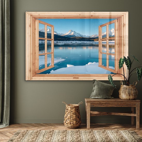 MuchoWow® Peinture sur verre 180x120 cm - Peinture sur verre acrylique - Vue - Paysage - Hiver - Lac - Montagnes - Vue - Photo sur verre - Décoration murale salon - Décoration murale chambre - Peintures