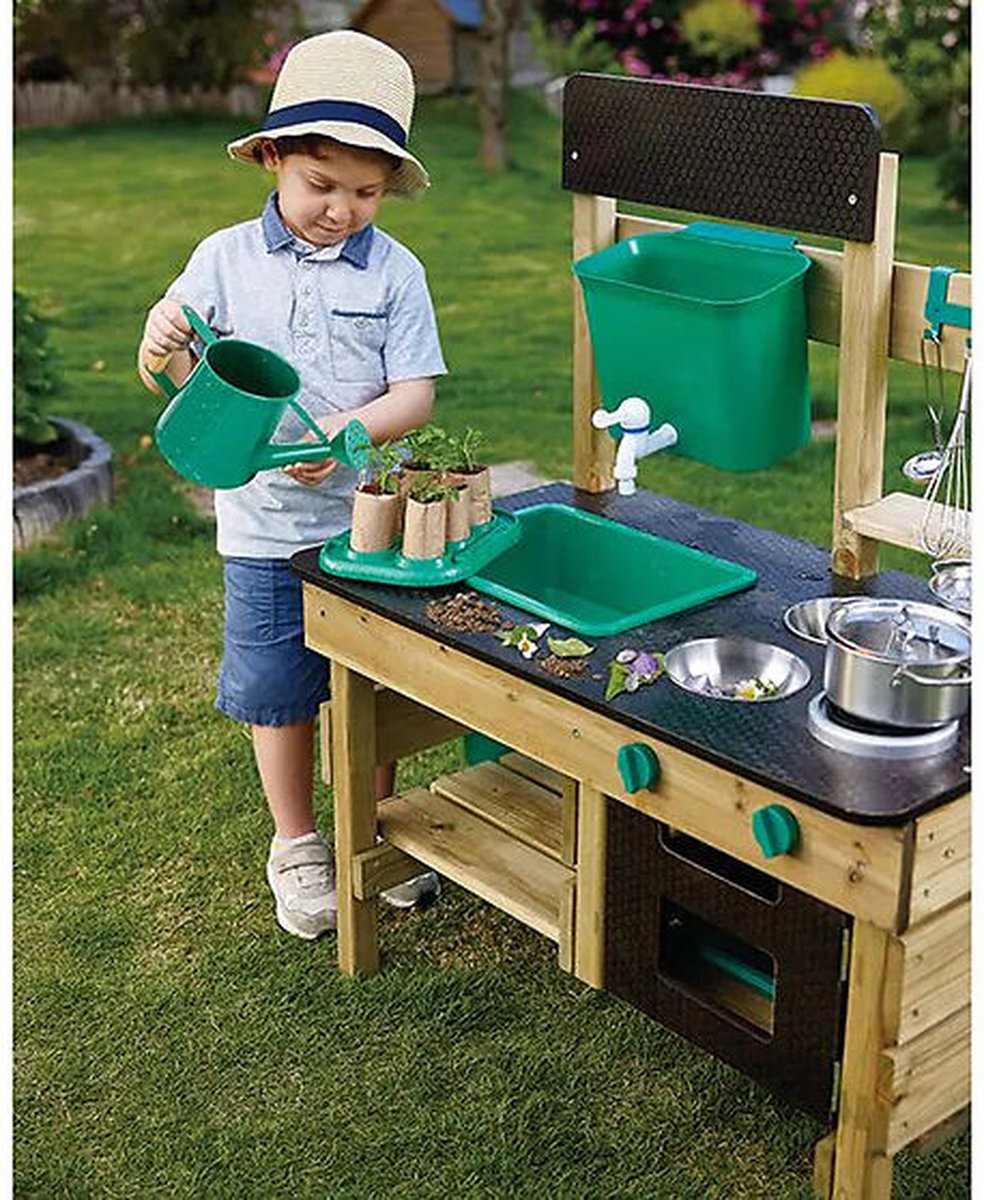 Hape Premium Buitenkeuken Modderkeuken - Speelkeuken Buiten met Watertank en Kraan - Duurzaam Hout - 3 Jaar+ — afbeelding 13