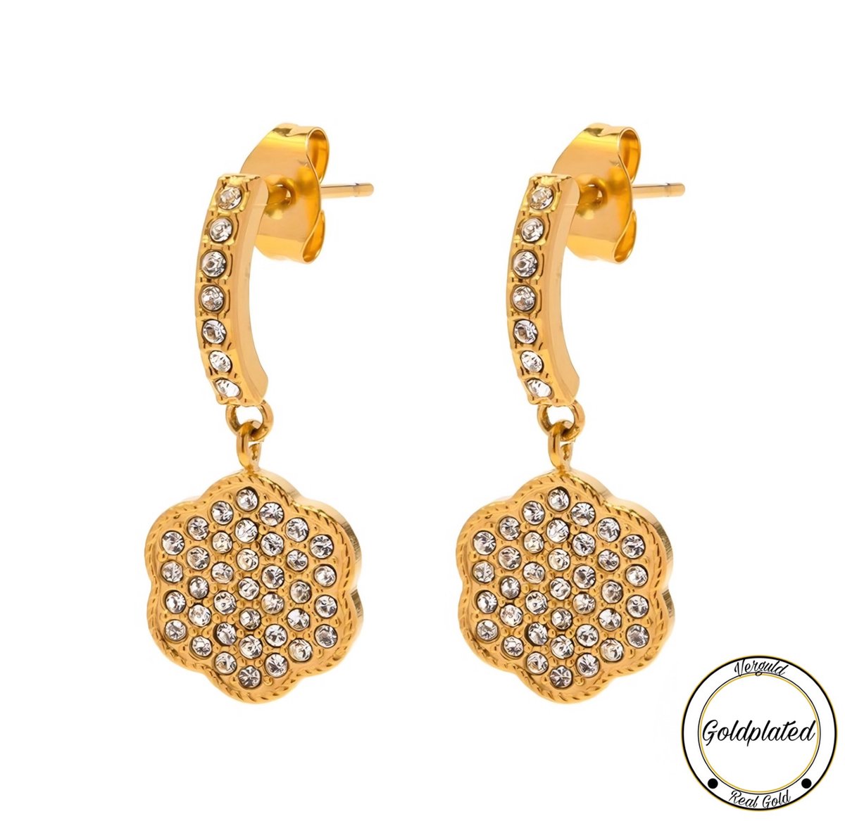 Borasi Flower Zirkoon Oorbellen | Golplated | Goudkleurig | Zirkonia Stenen | Dames Oorbel |