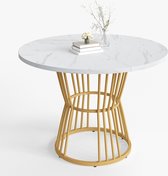 Ronde eettafel - Metalen frame - marmerpatroon fineer - Voor 2-6