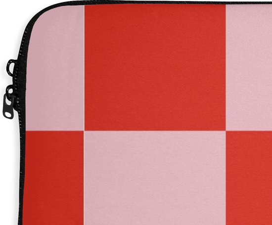 Housse pour ordinateur portable 15,6 pouces - Motif damier - Rouge - Rose - Blocs - Housse pour ordinateur portable - Dimensions intérieures 37x26 cm - Dos noir