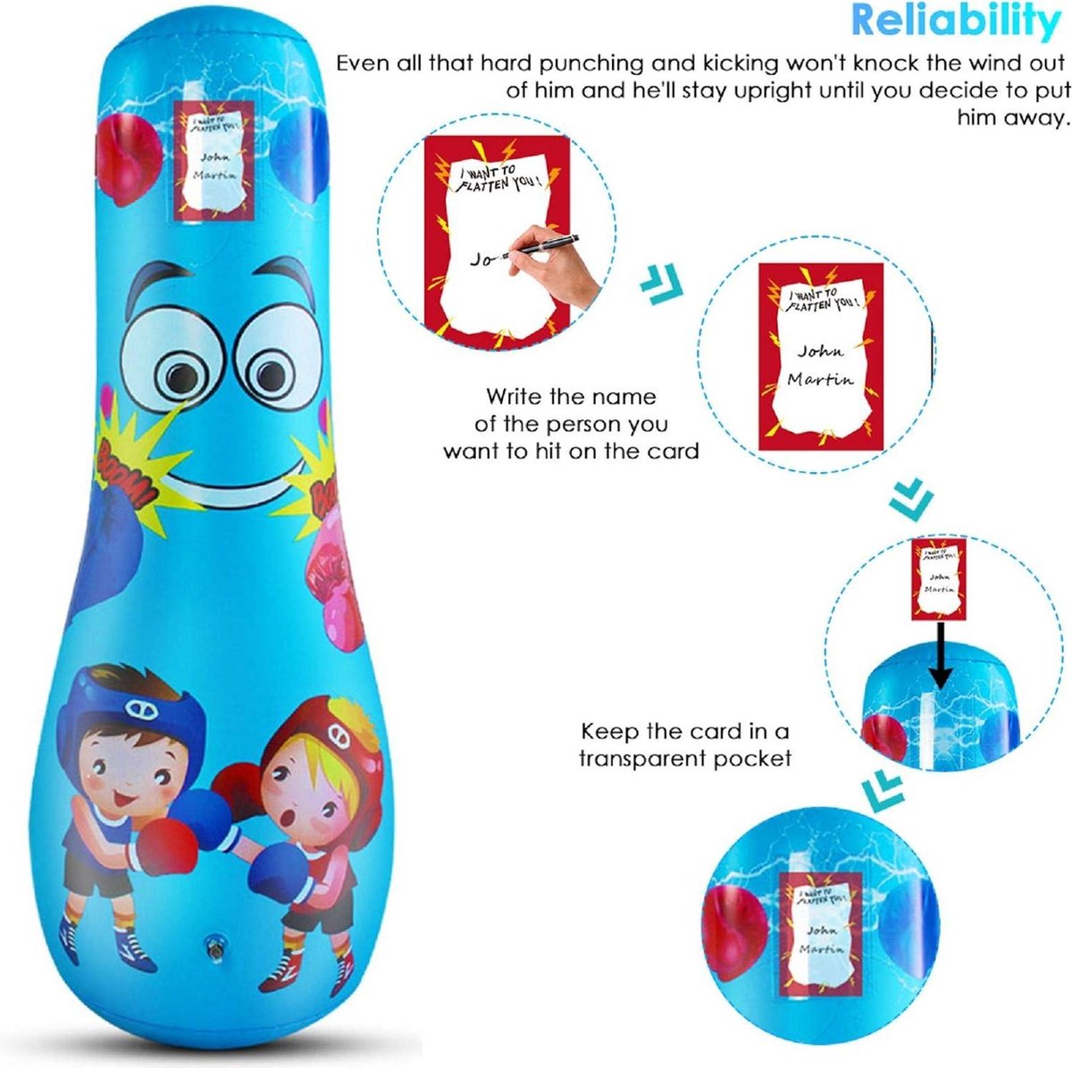 Kinderen Punching Bag voor Karate Boxen, JanTeelGO 150cm opblaasbare boks tas met boks handschoenen om energie te verlichten vaardigheden bouwen voor jongens meisjes Leeftijd 3-12 Kinderen Punching Bag voor Karate Boxen, JanTeelGO 150cm opblaasbare boks tas met boks handschoenen om energie te verlichten vaardigheden bouwen voor jongens meisjes Leeftijd 3-12