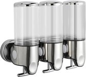 3 in 1 Douche Zeepdispenser - Wandmontage Shampoo en Conditioner Dispenser - Roestvrij Staal Geen Lekkage Zeepdispenser - voor Keuken、 Hotel、 Openbare 、Badkamer、Plaatsen (Kleurloos)