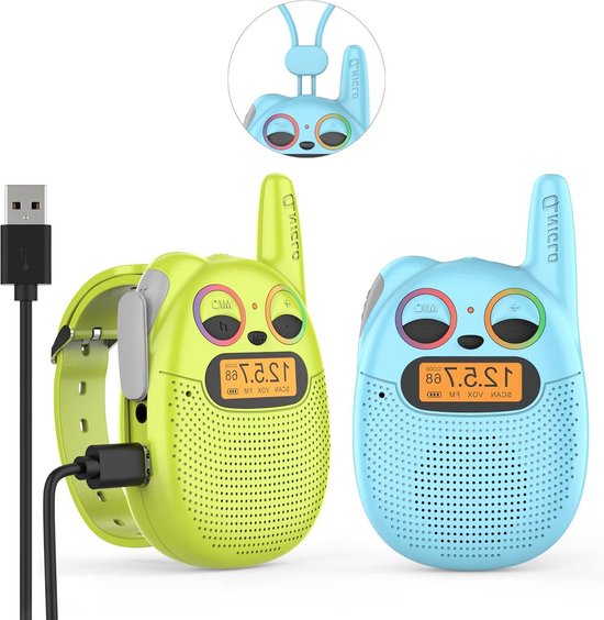 Kidsfun 2 x walkietalkie voor kinderen, USB-oplaadbaar, buitenspeelgoed, walki-talki met zaklamp, cadeau voor jongens en meisjes vanaf 3 jaar, 3 mijl bereik, voor winkelen, buiten, kamperen, roze