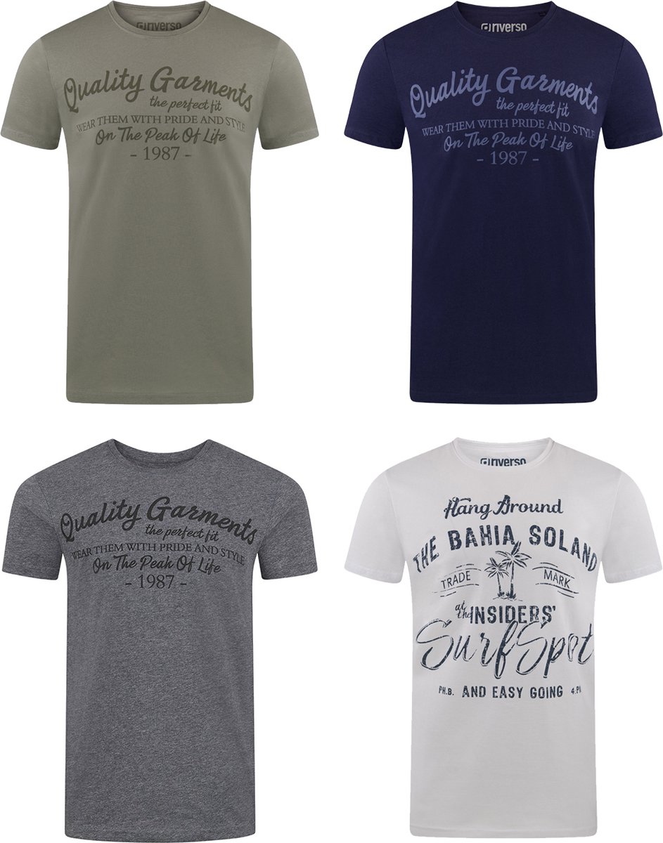 riverso Heren T-Shirt RIVLeon 4 Pack regular fit Veelkleurig S Ronde Hals Volwassenen - gemaakt van 100% katoen