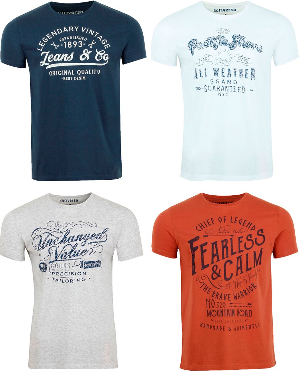 riverso Heren T-Shirt RIVLeon 4 Pack regular fit Veelkleurig S Ronde Hals Volwassenen - gemaakt van 100% katoen