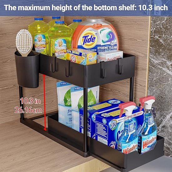Puricon Under Sink Storage Rack Kitchen Storage Rack 2 Tier with Extendable Draw
