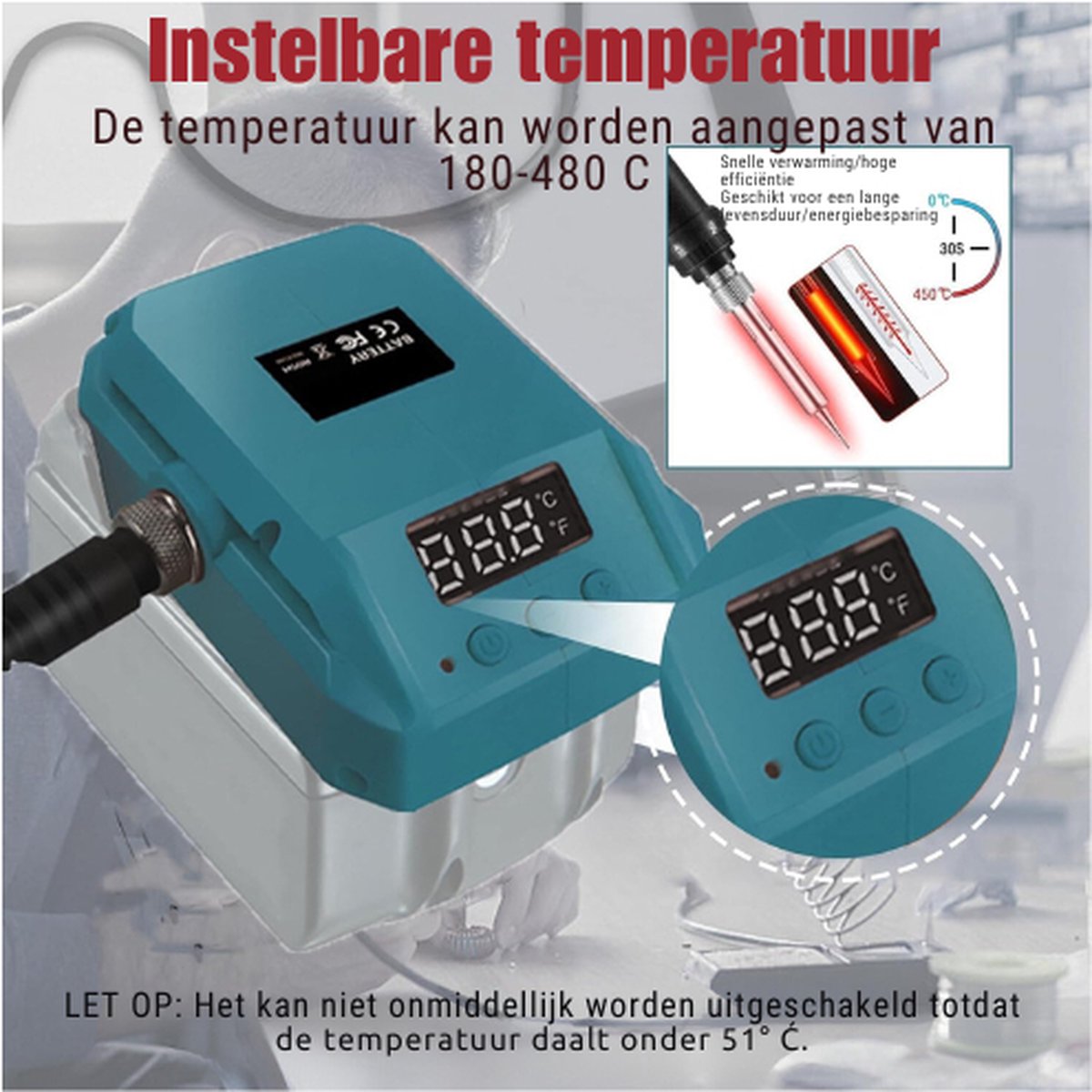 Soldeerboutset 60 W, soldeerbout met instelbare temperatuur 220-480 °C, soldeerbout met aan/uit-schakelaar