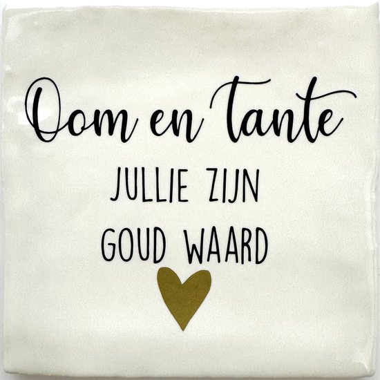 Tuile de texte cadeau oncle et tante tu vaux de l'or - 10 x 10 cm - Cadeau sucré - Crochet adhésif inclus - Merk Snoes