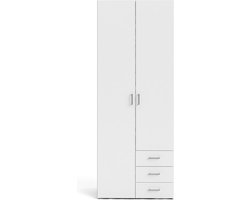 Space kledingkast 201x78x50cm, 2 deuren, 3 lades wit.